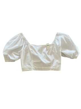 Aerie White Puff Sleeve Square Neck Cottagecore Coastal Nautical Cropped Top- S